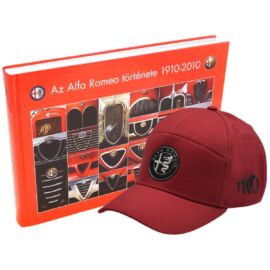 Alfa Romeo könyv + Alfa Romeo 110 anniversary baseball sapka, piros-ezüst 'emblem line'