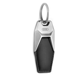 Audi Ringe logó fém/bőr kulcstartó, fekete-ezüst