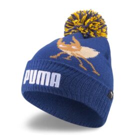 Puma gyerek 4-6 év small world bojtos téli kötött sapka, kék-sárga, 2022