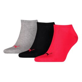 Puma 3 páros csomagolású sneaker uniszex zokni, piros-fekete-szürke