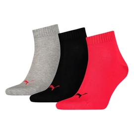 Puma 3 páros csomagolású quarter uniszex zokni, piros-fekete-szürke
