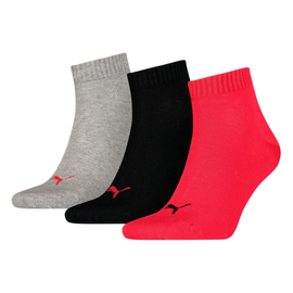 Puma 3 páros csomagolású quarter uniszex zokni, piros-fekete-szürke