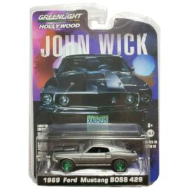 1969 Ford Mustang Boss 429 "John Wick" ezüst/zöld  modell autó 1:64 (7,2cm)
