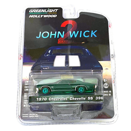 1970 Chevrolet Chevelle SS 396 "John Wick Chapter 2" zöld/fehér/zöld kerék modell autó 1:64 (7,7cm)