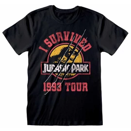 Jurassic Park I survived 1993 tour uniszex póló, fekete-piros-sárga-fehér, S24