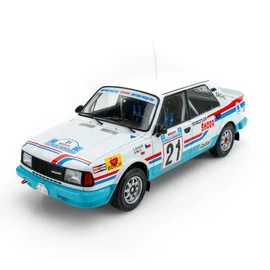 1986 Skoda 130 LR#21 L.Krecek - B.Moti Rally Acropolis 1986 fehér/piros/kék modellautó 1:18