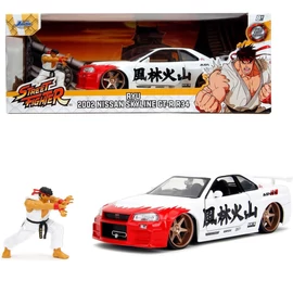 Street Fighter Ryu & 2002 Nissan Skyline GT-R R34 szett fehér modellautó 1:24