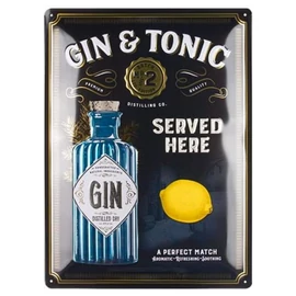 Gin & Tonic "Served Here" metál dombornyomott fémplakát 30 x 40 cm "63383"