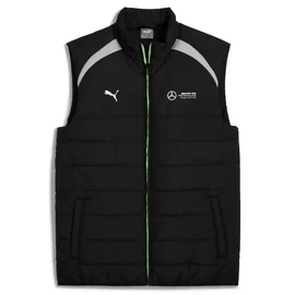 Puma Mercedes AMG Petronas férfi cipzáros párnázott mellény, fekete-ezüst-fehér-zöld, S24