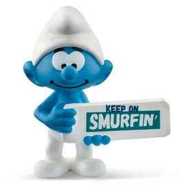 Hupikék Törpikék törp Keep on Smurfin táblával figura 5 cm