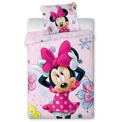 Minnie Mouse 'pink flower' ágyneműhuzat szett 140 x 200 + 70 x 90 cm