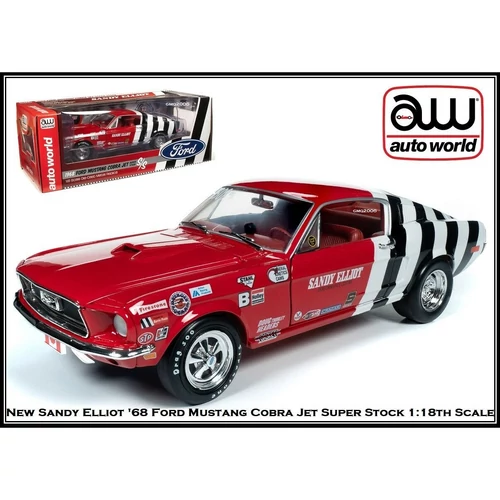 1968 Ford Mustang COBRA JET S/S Sandy Elliot red&white modell autó 1:18