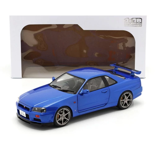 NISSAN R34 GTR-BAYSIDE BLUE-1999 modell autó 1:18
