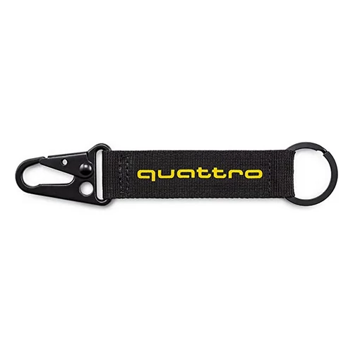 Audi Quattro logó karabineres fém/textil kulcstartó, fekete-sárga