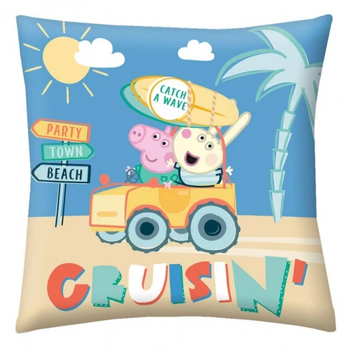 Peppa malac 'Crusin, catch a wave, Party Town Beach' díszpárna 40 x 40 cm