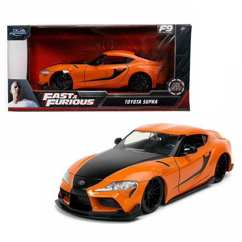 Han's Toyota GR Supra orange F&F F9 The Fast Saga modell autó 1:24