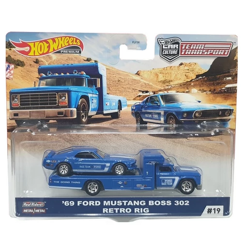 1969 Ford Mustang Boss 302 Retro rig#19 Premium Hotwheels 1:64 szett