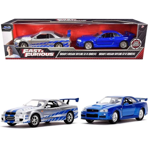 Brian's Nissan Skyline ezüst & Brian's Nissan Skyline F&F kék szett modell autó 1:32
