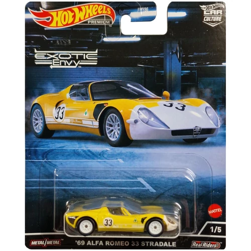Car Culture realriders Exotic Envy '69 Alfa Romeo 33 Stradale sárga/fehér #1/5 Premium Hotwheels 1:64 